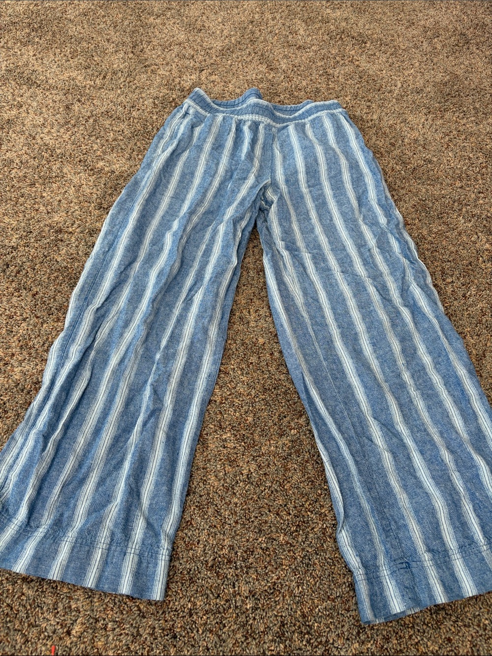 Blue Striped Wide-Leg Linen Pants